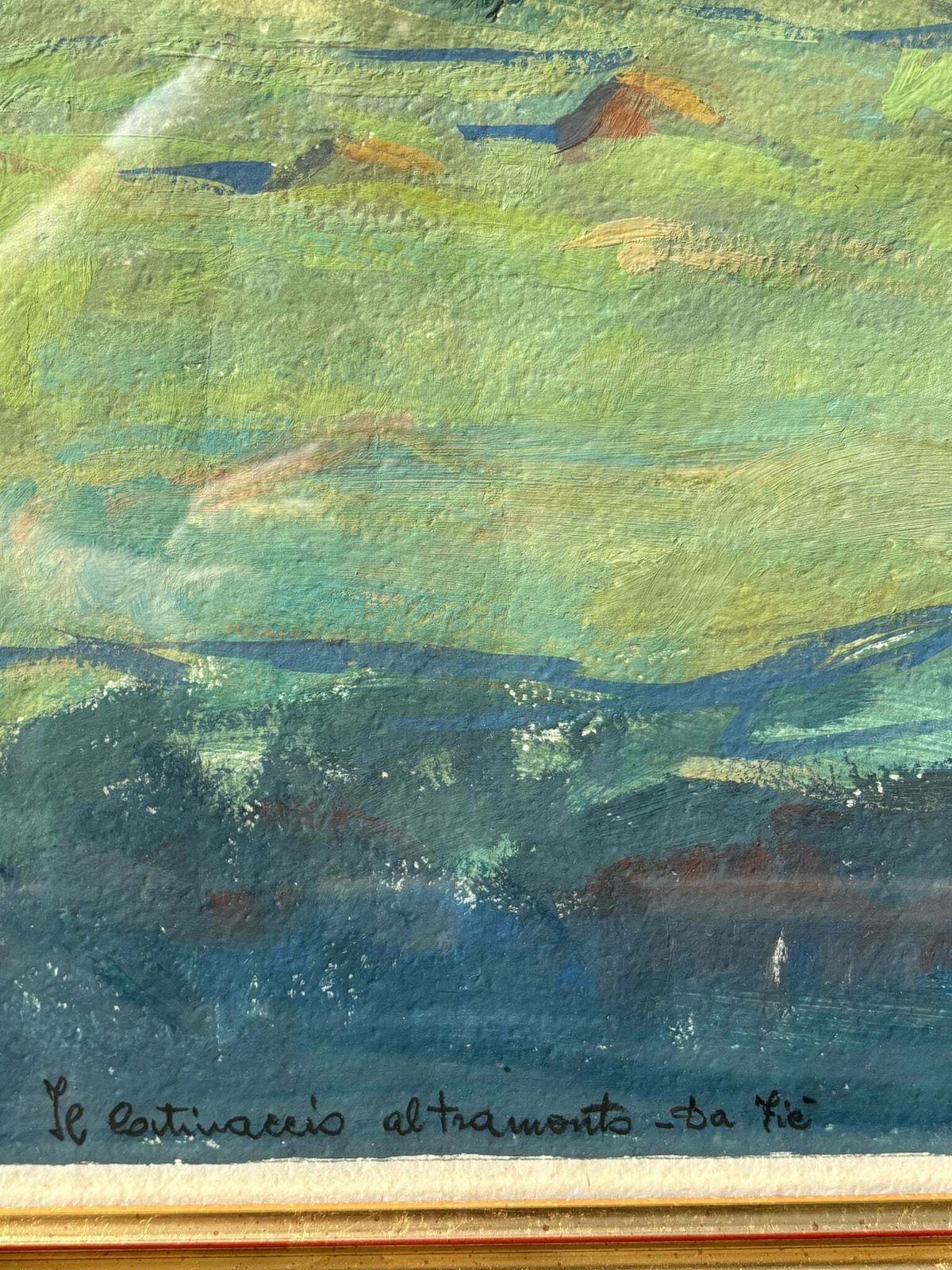 Tempera Paper Painting 'The Catenaccio At Sunset From Fiè' By Fausto Cattaneo From 1950 photo vinterior