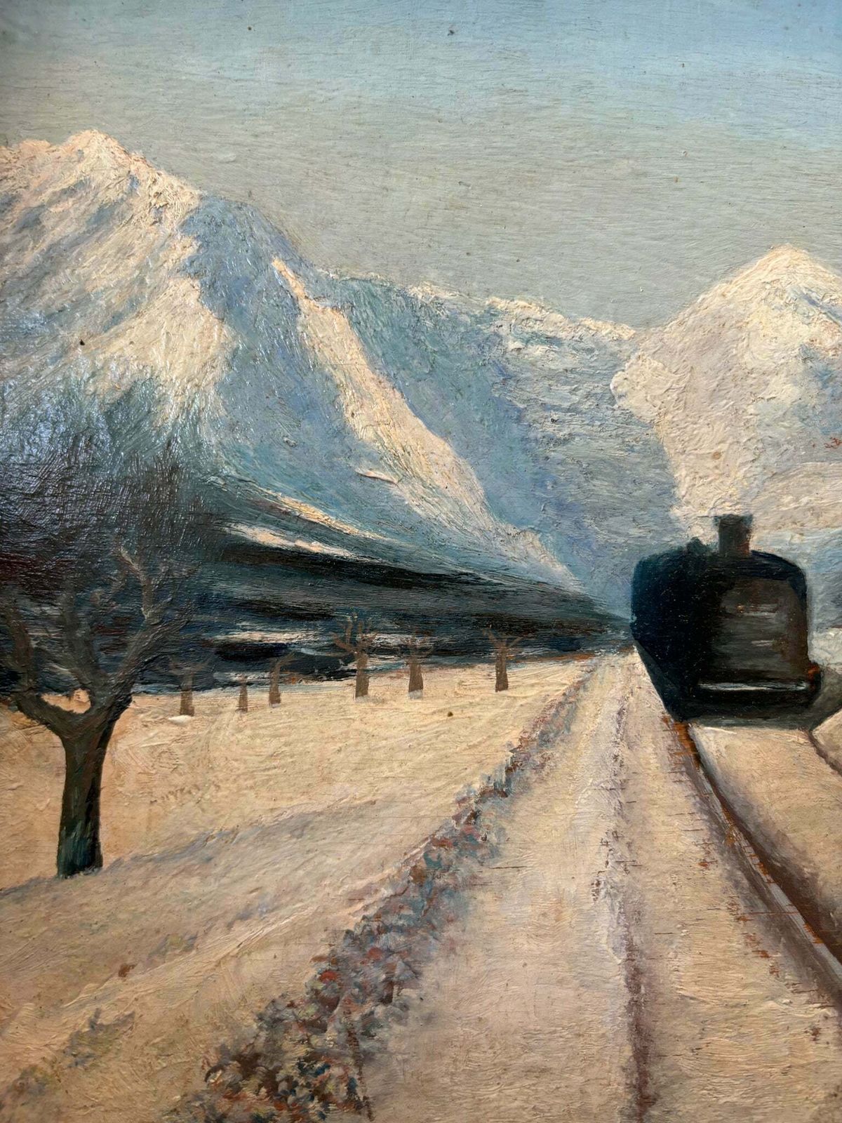 Oil Painting On Wood By Clusone With Leonardi's Train From 1928 1929 photo furniture