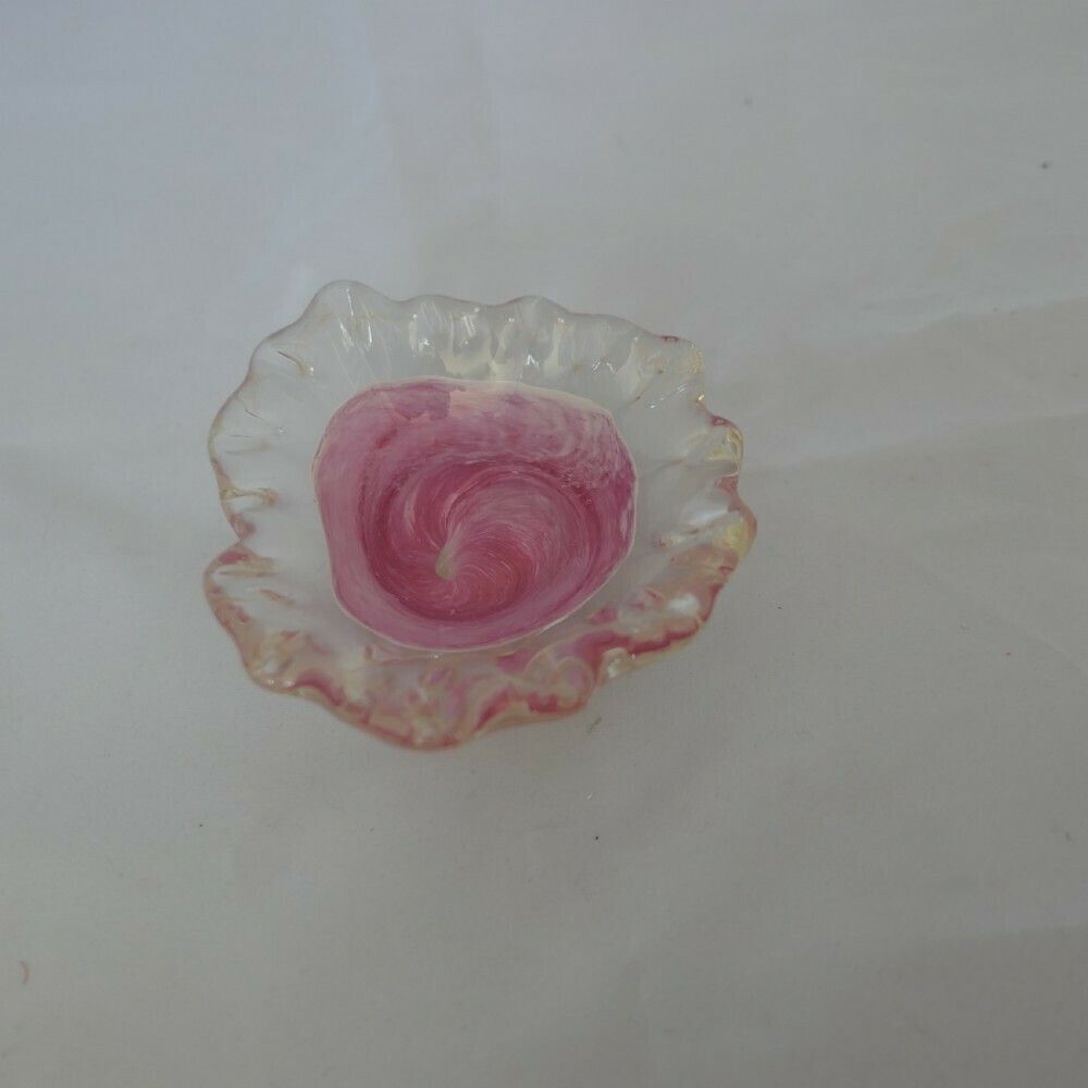 Isle Of Wight Art Glass Cased Dish In Shades Of Pink, With A Ruffled Top photo for sale