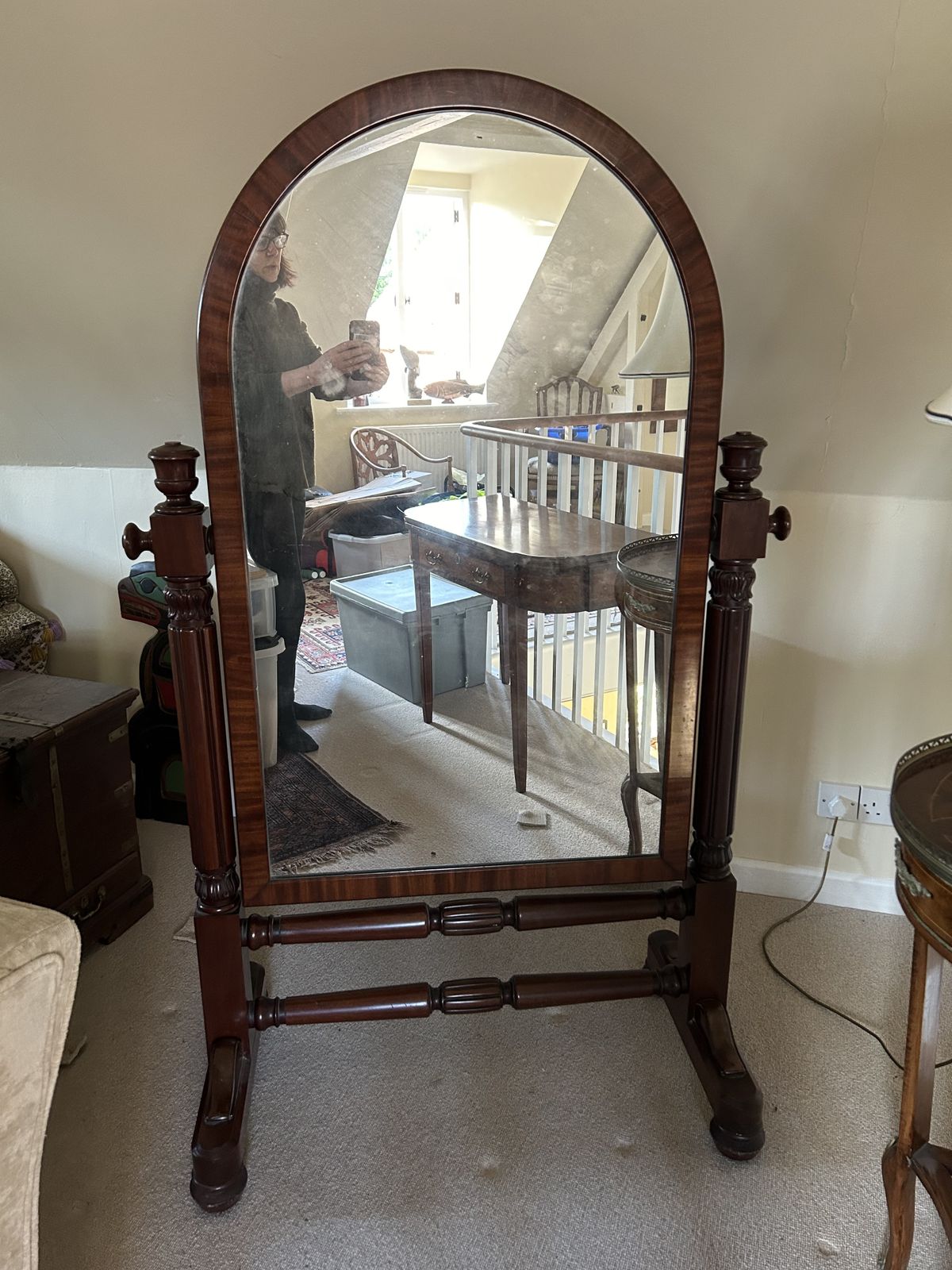 19th Century Cheval Floor Standing Swivel Mahogany Mirror photo 980.0