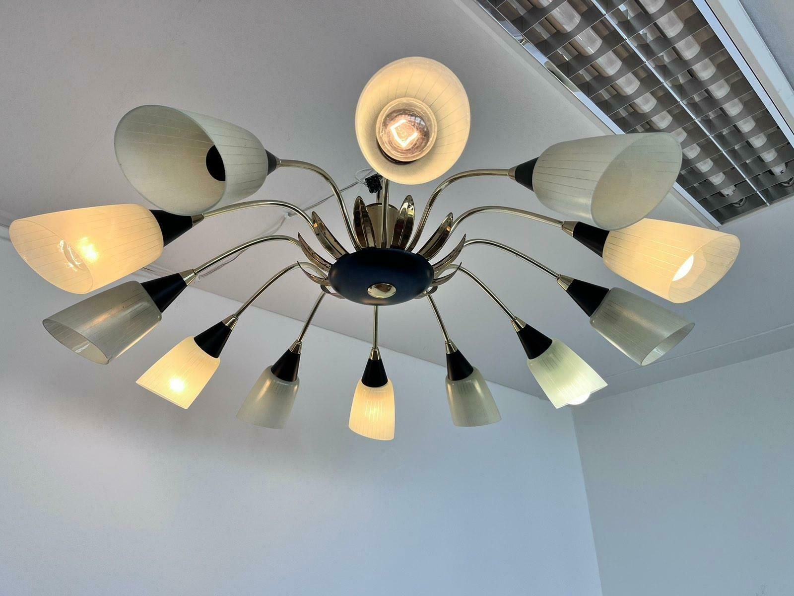 Very Rare Large Stilnovo Style Chandelier, Germany, 1960s photo for sale