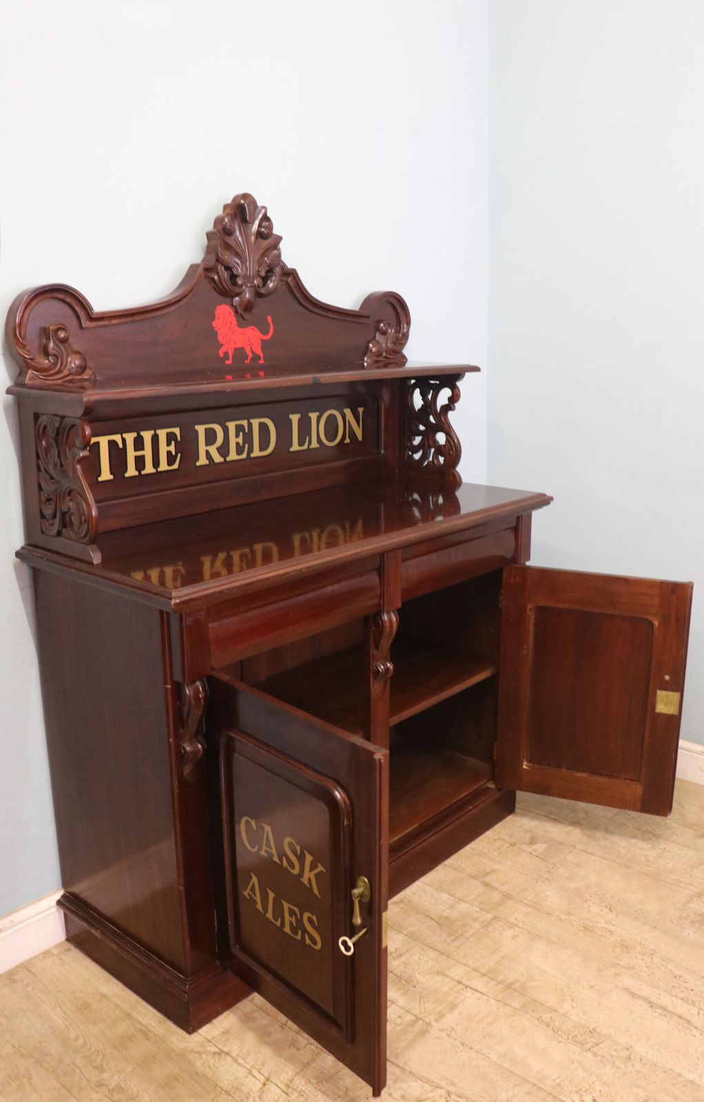 A Very Nice Solid Mahogany Chiffonier Sideboard, Later Sign Written For The Red Lion Public House. photo Furniture