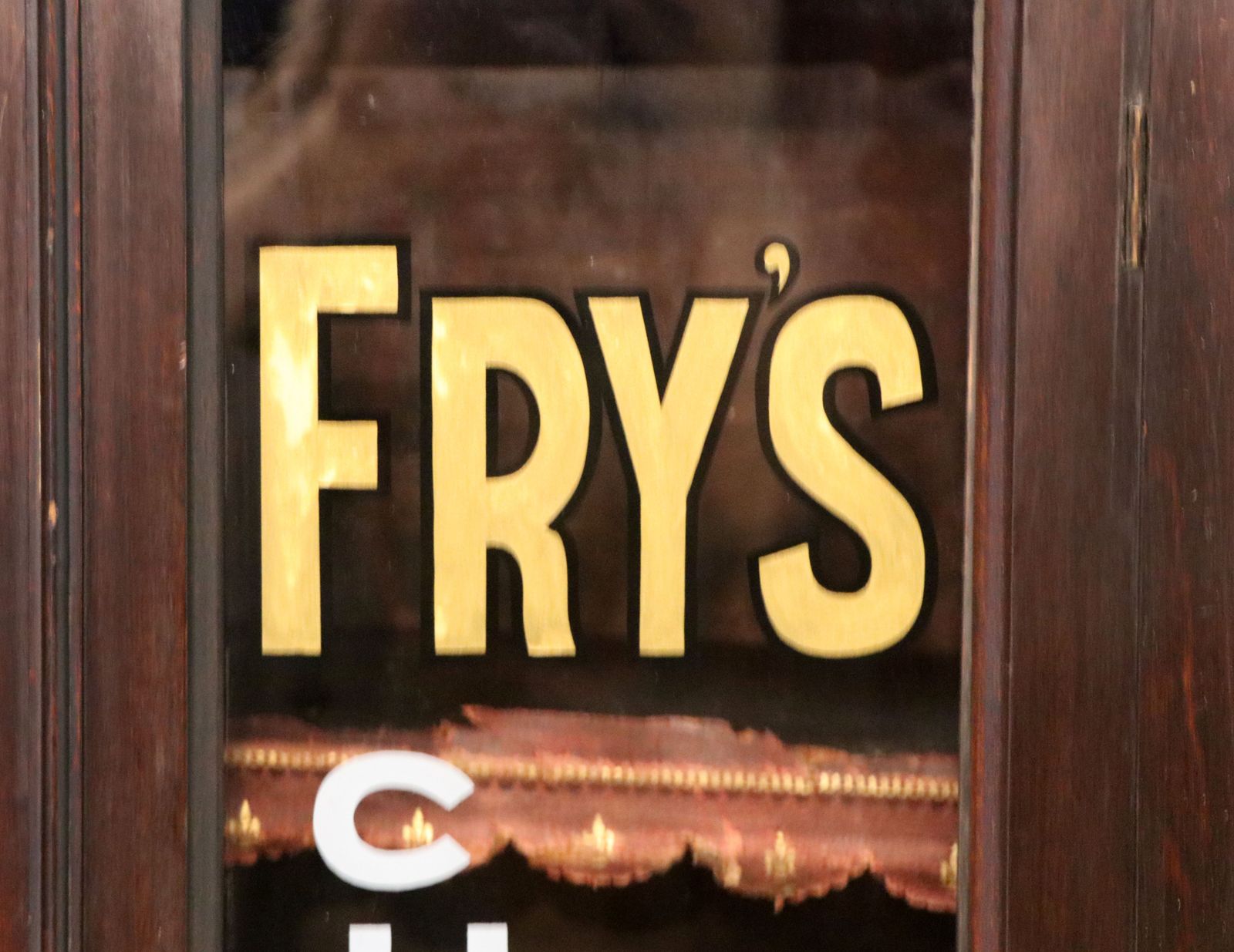 A Very Nice Victorian Glazed Shopfitting Cabinet, Hand Sign Written With Advertising For Fry’s Chocolate, photo furniture