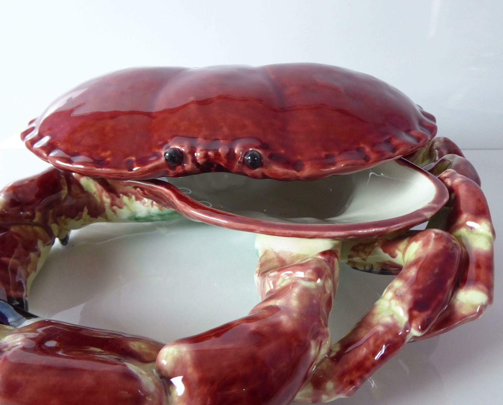 Majolica Crab Terrine | Palissy Ware | Seafood Serving Dish | Seafood Platter | Vintage Barbotine Decorative Crab photo for sale