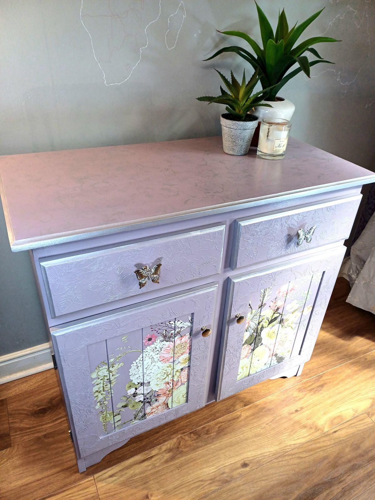 Upcycled Lilac And Silver Pine Cupboard photo 595.0