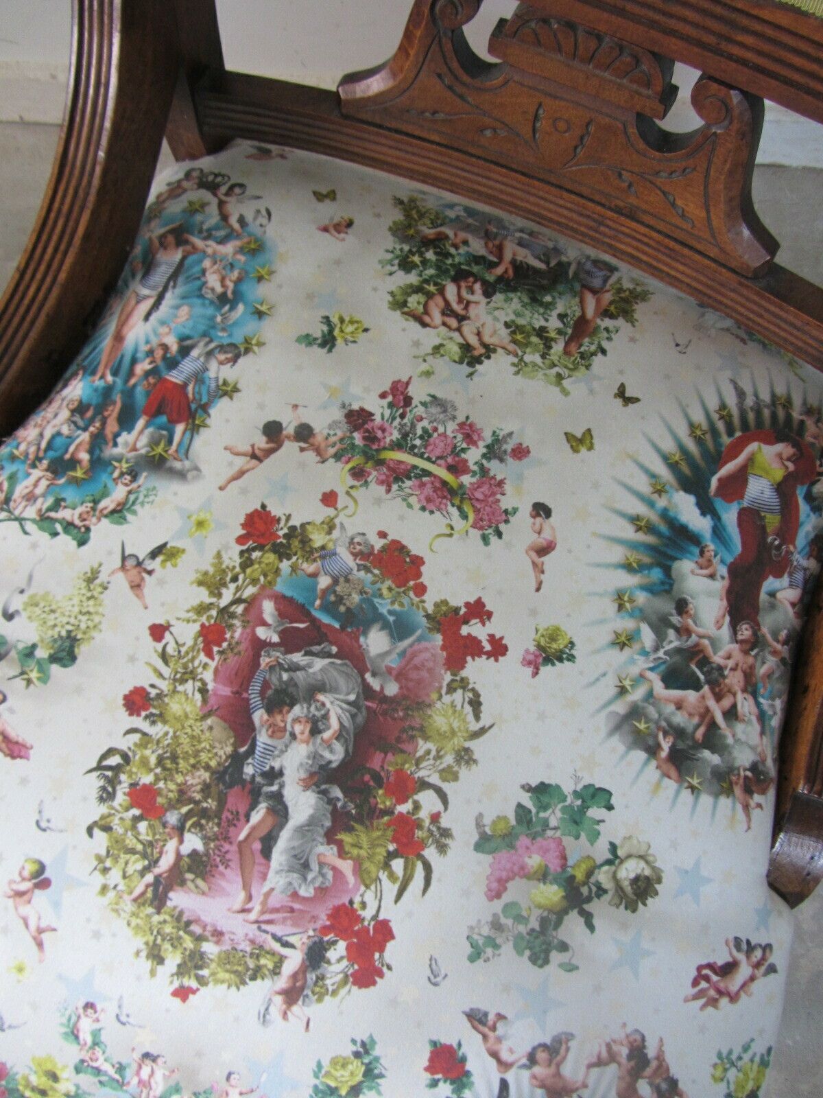Antique Mahogany Nursing Chair, Traditionally Upholstered With Jean Paul Gaultier Fabric photo for sale