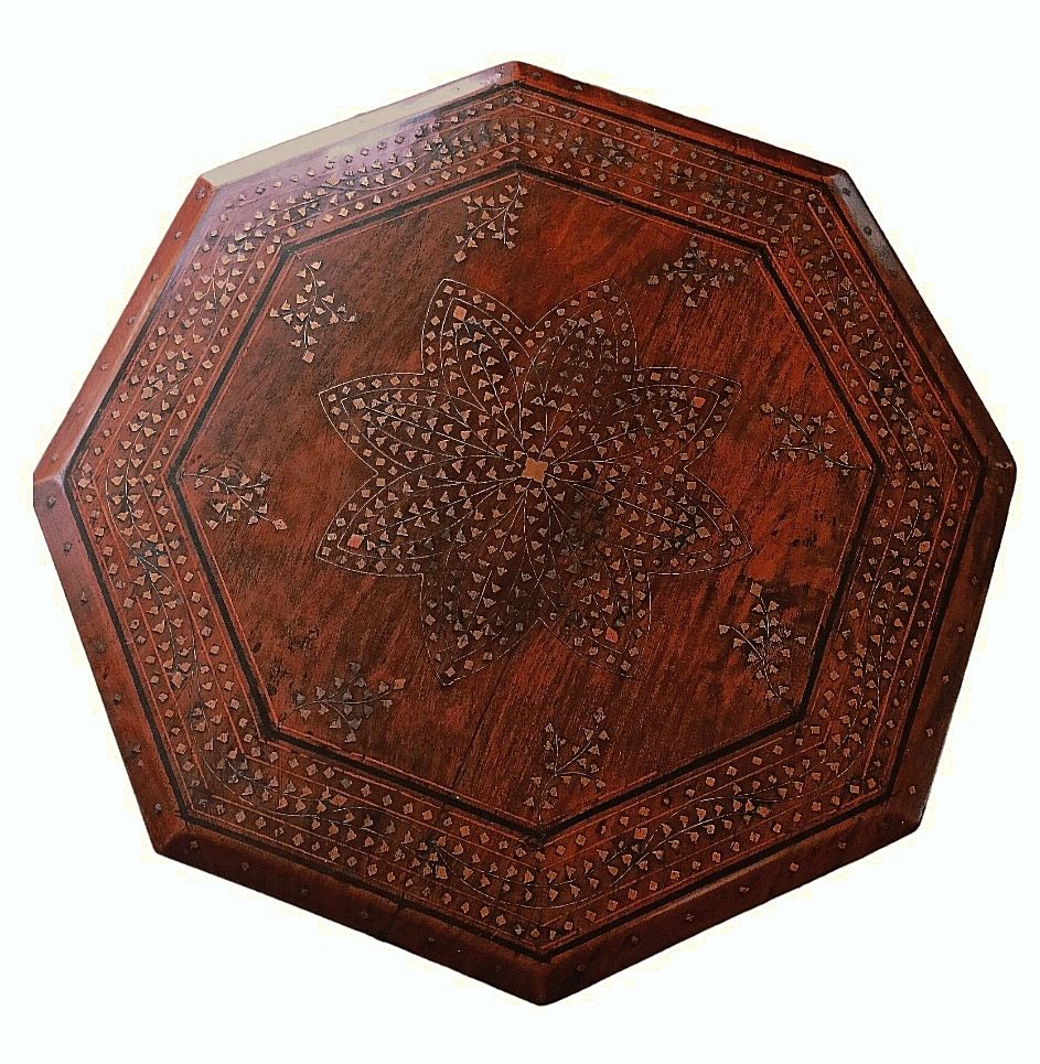 photo vintage Brass And Copper Inlay Hoshiarpur Table  Anglo Indian  Late 19th Century
