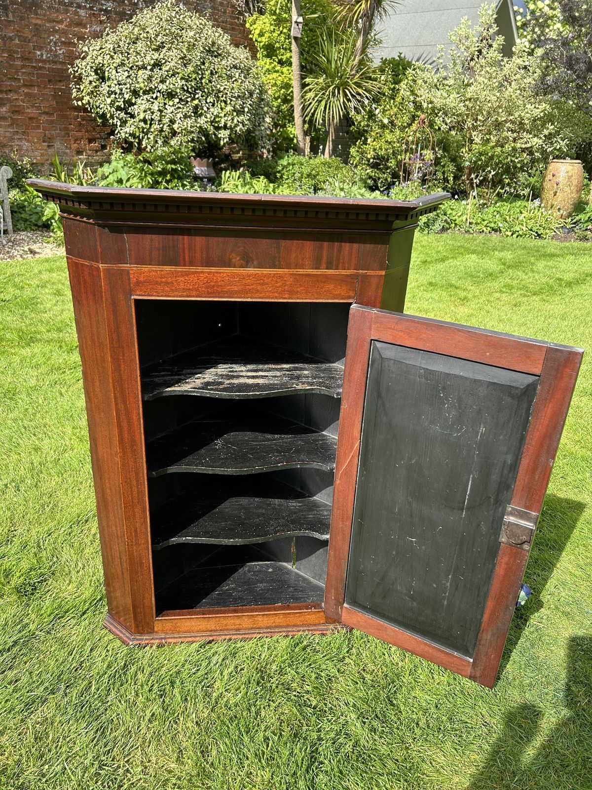 Antique Corner Cabinet English Mahogany With Inlay Circa 1800 photo Furniture