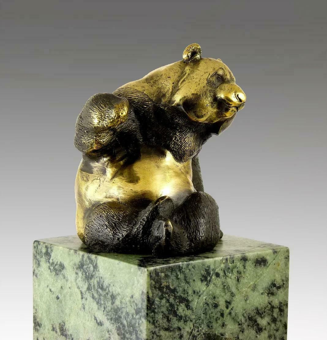 Gilded Bronze Sculpture With Patina Representing A Panda, 20th Century. photo for sale