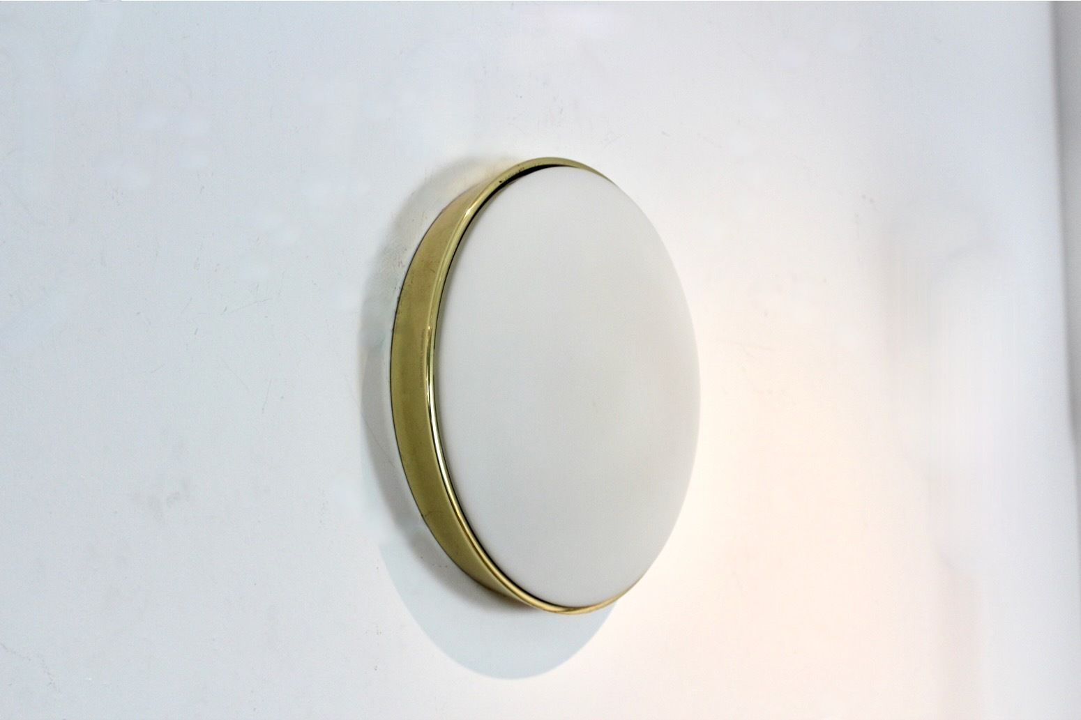 photo for sale Large Glashütte Limburg Brass & Opaline Glass Wall Light, Stock Of 9