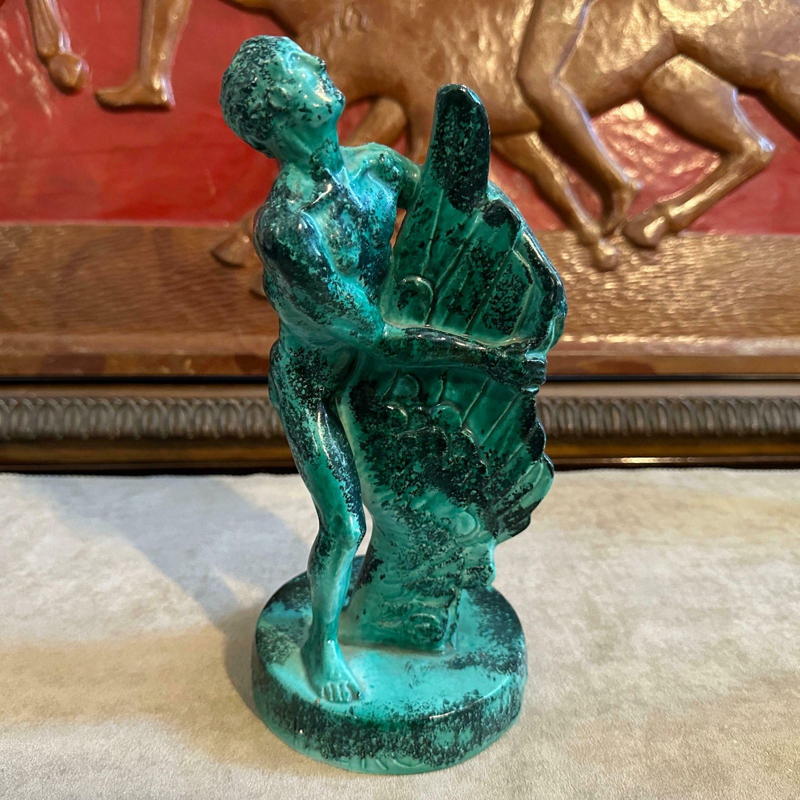 1951 Mid Century Modern Italian Green Ceramic Italian Aviation Rally Trophy photo furniture