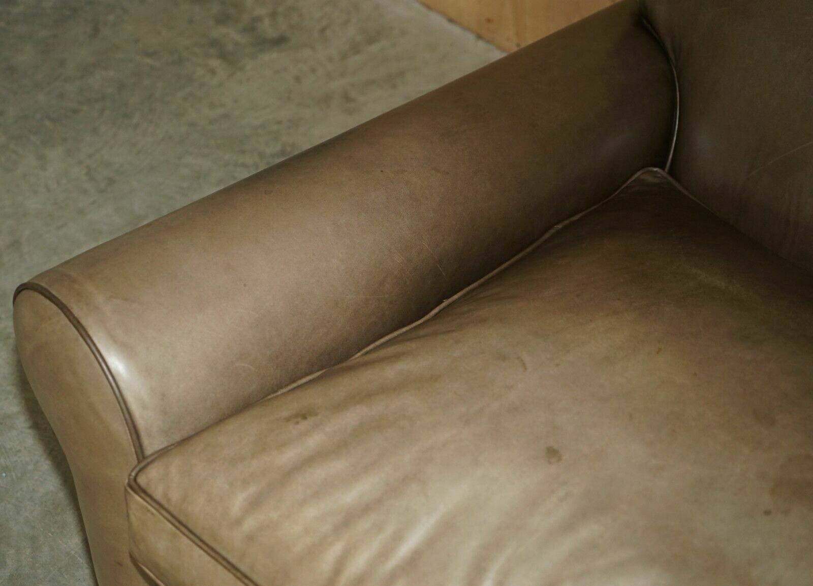 Stunning Rrp £3200 Terence Conran Grey Leather Large Loveseat Armchair Sofa photo vintage
