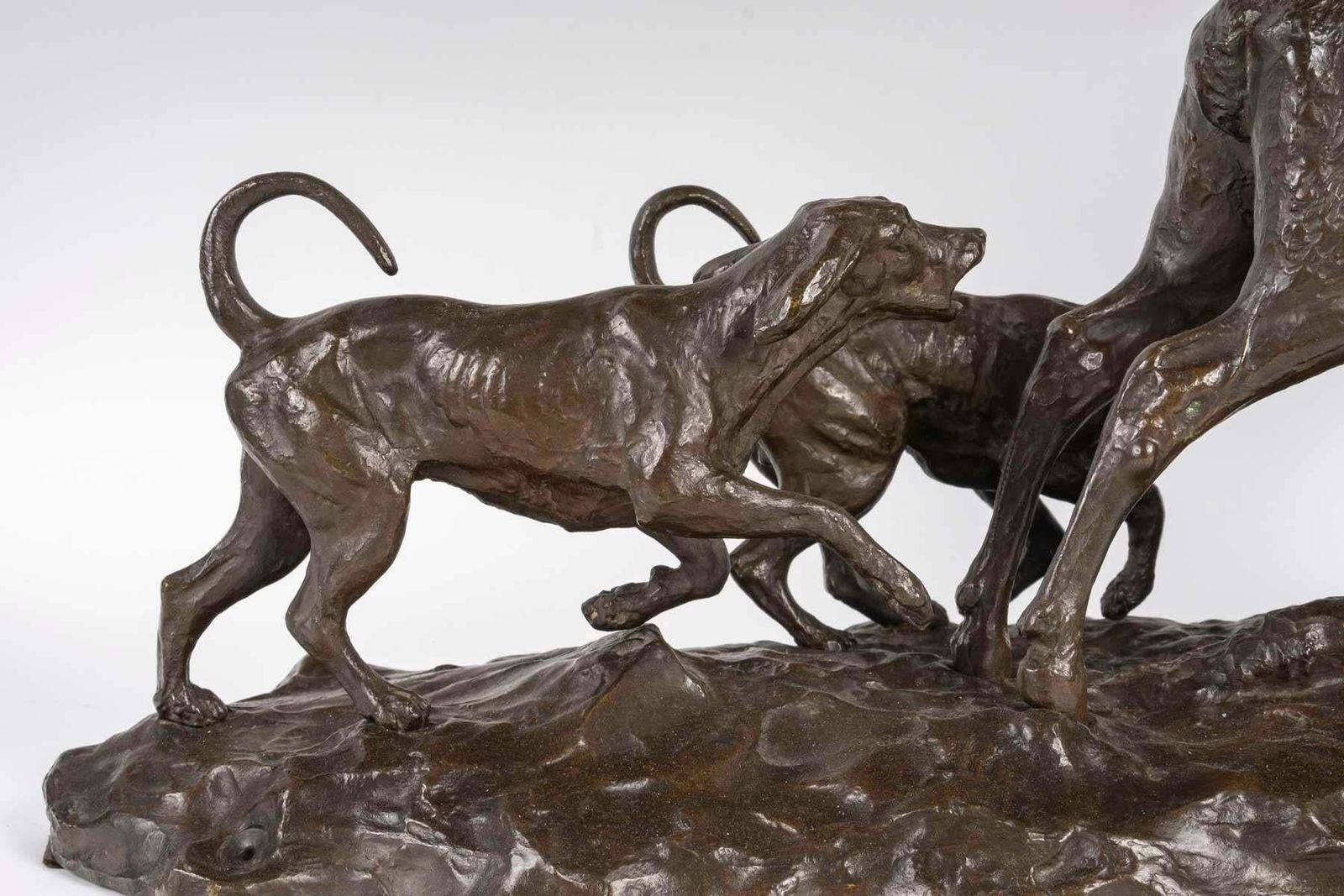 A Patinated Bronze Sculpture Of A Stag And Hunting Dogs, 19th Century. photo 8248.0