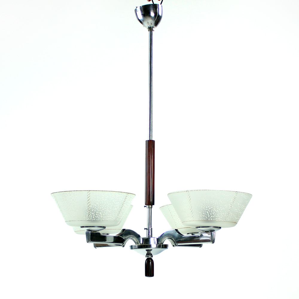 Art Deco Ceiling Light In Chrome, Czechoslovakia Circa 1940s photo Lighting
