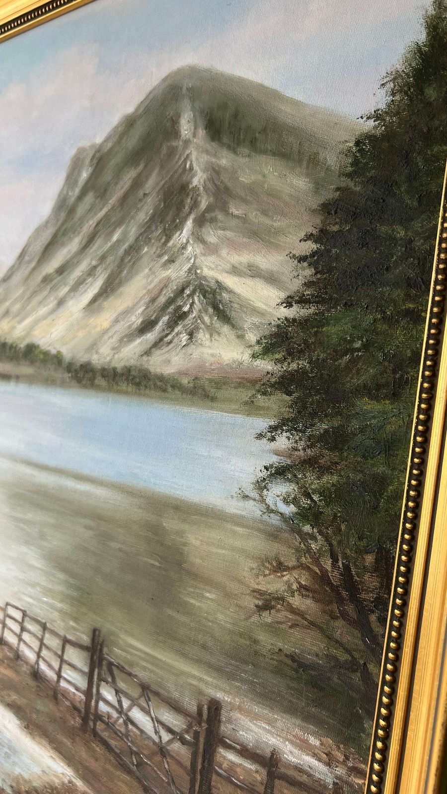 Original Signed & Framed Landscape Oil Painting Depicting A Lake By A Mountain photo Art
