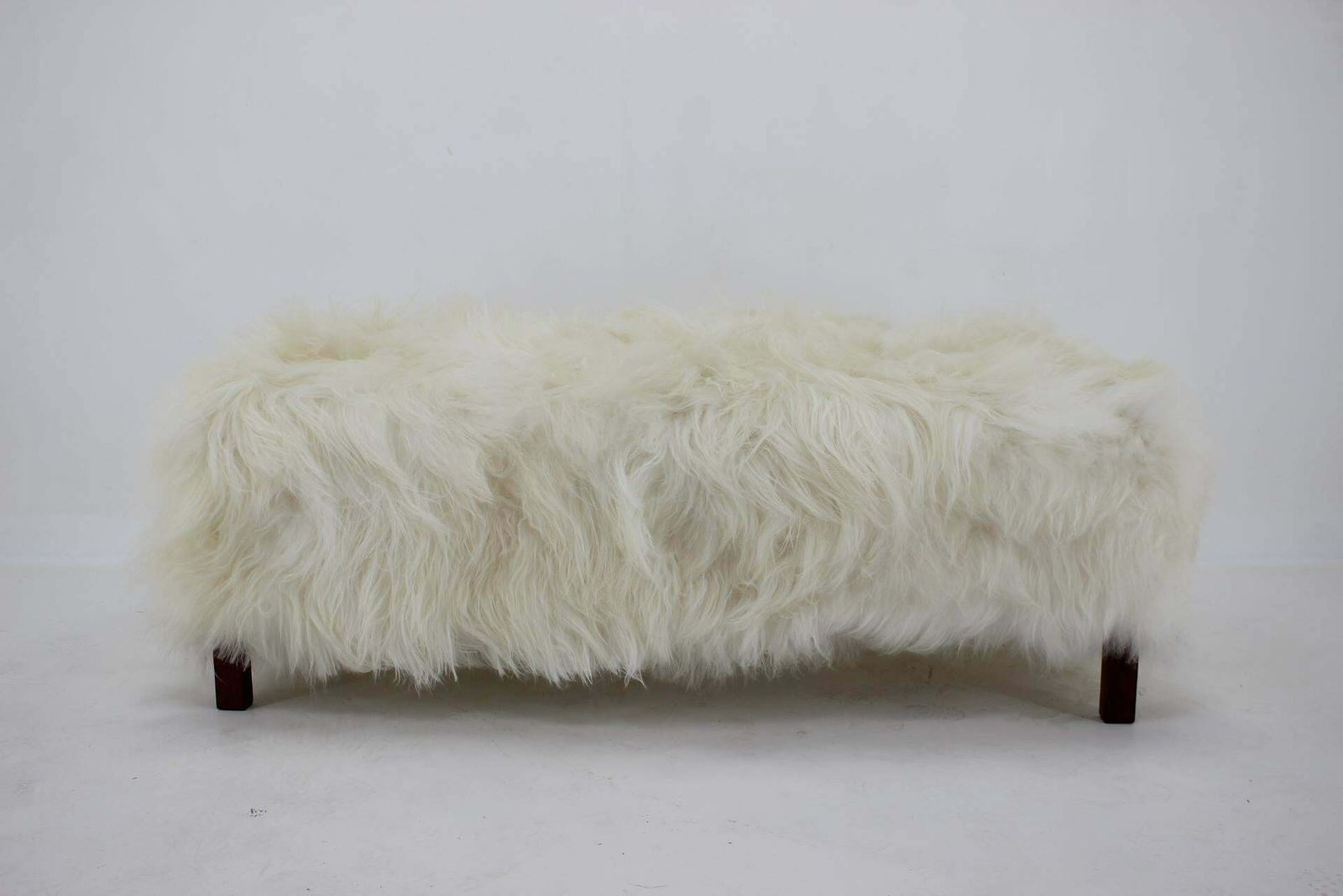 1930s Extraordinary Art Deco Ottoman In Sheepskin Upholstery, Czechoslovakia photo furniture