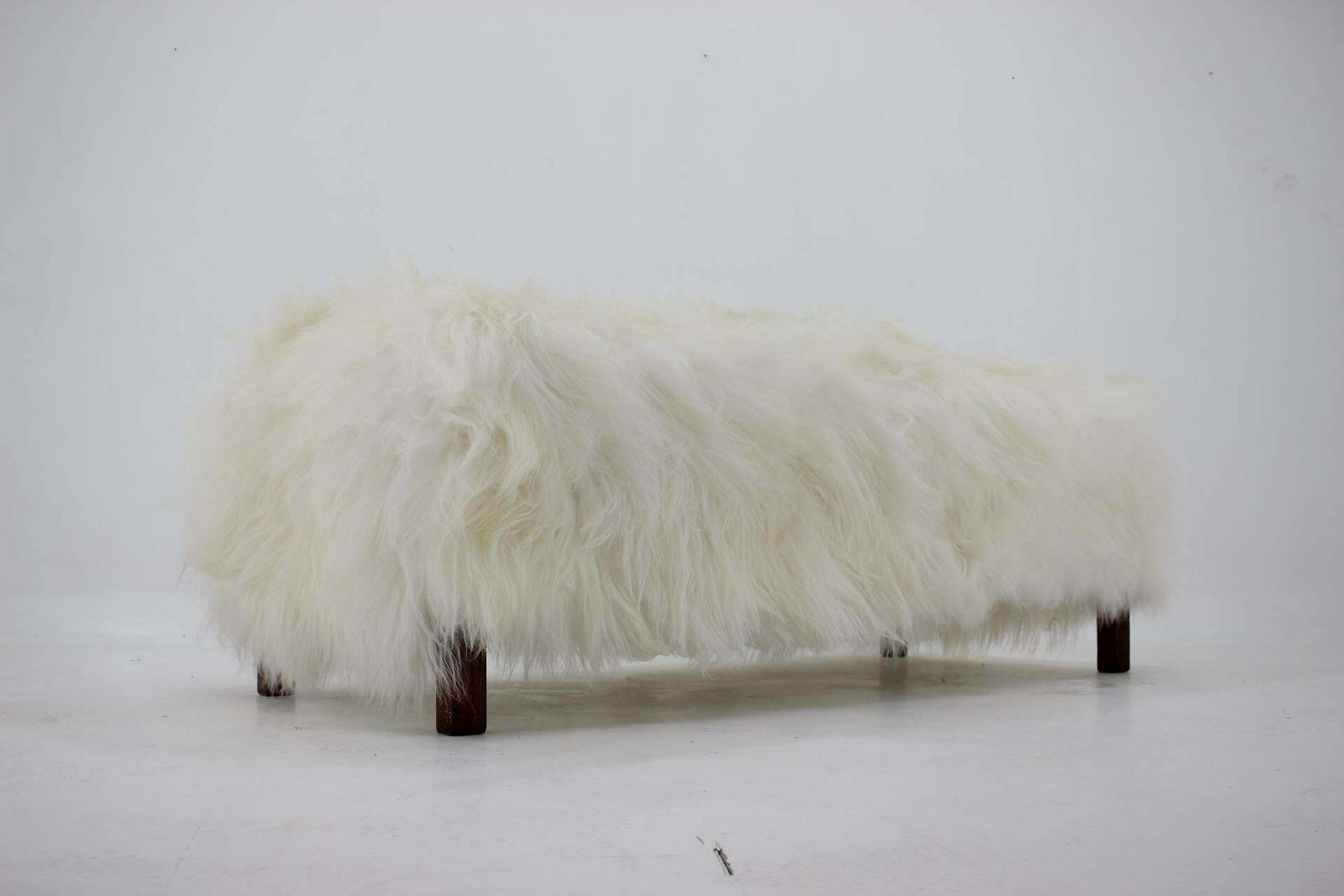 1930s Extraordinary Art Deco Ottoman In Sheepskin Upholstery, Czechoslovakia photo Furniture