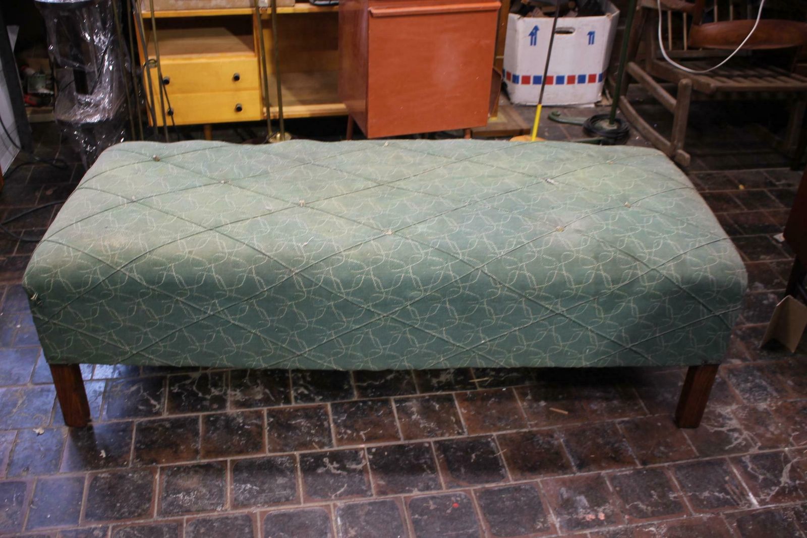 photo vinterior 1930s Extraordinary Art Deco Ottoman In Sheepskin Upholstery, Czechoslovakia