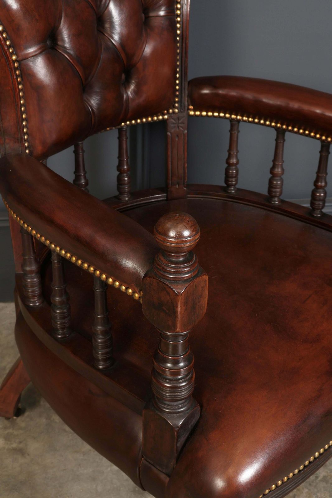 Pair Of Victorian Mahogany & Buttoned Leather Captains Desk Chairs photo Furniture