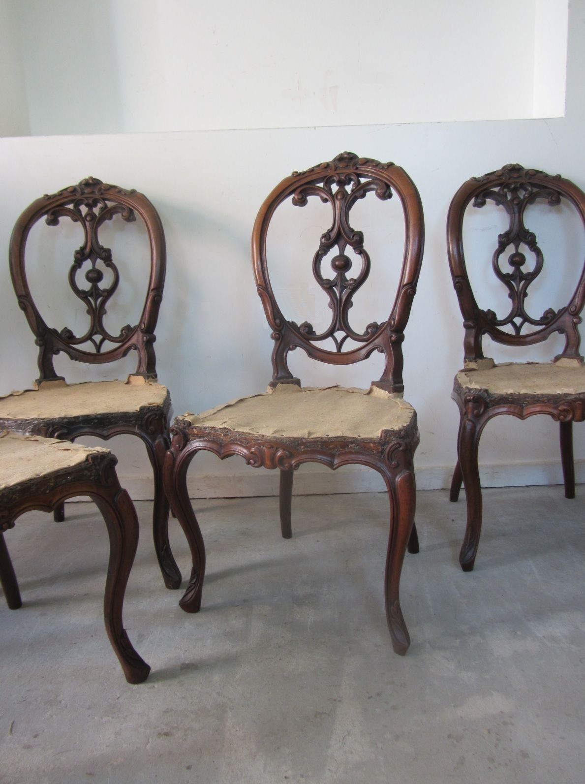 Four Victorian Walnut Balloon Back Chairs, Including Completed Upholstery With Fabric Choice photo furniture