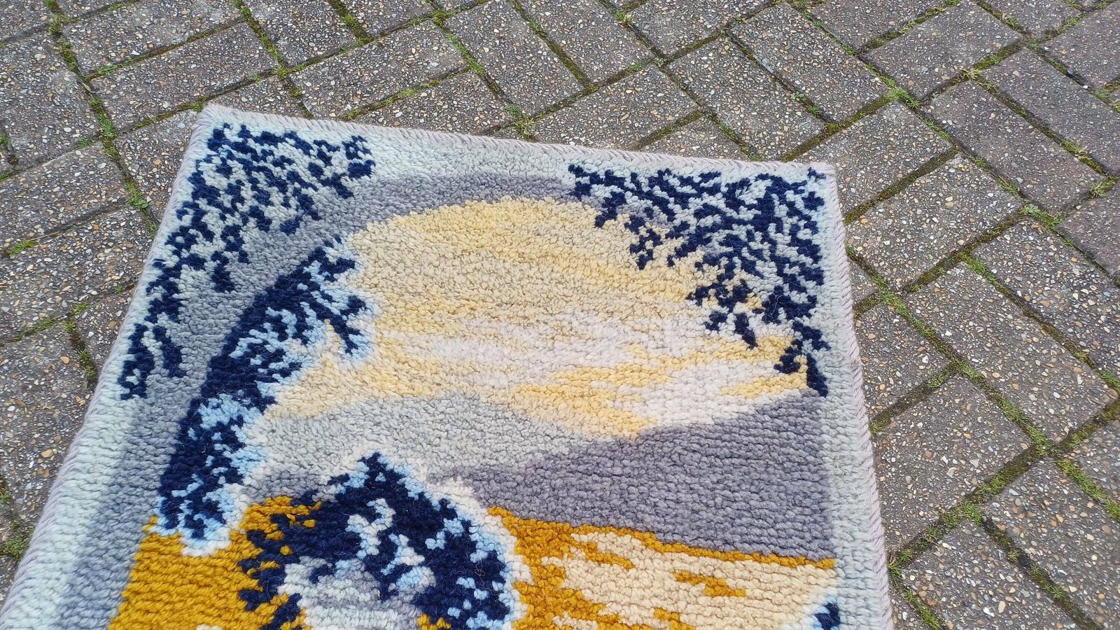 Vintage Hand Woven Wool Woollen Decorative Rug. Tapestry Look To It. Soft Touch. Vase Balustrade Landscape. photo for sale