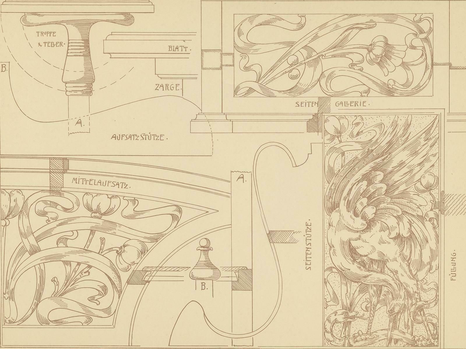 Pl. 40 Antique Print Of Furniture Details By Kramer 'Circa 1910' photo for sale