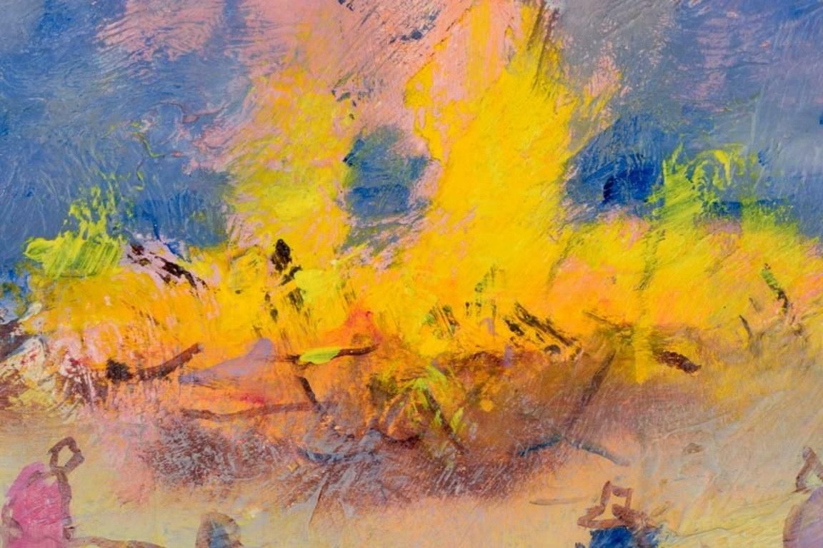 Poul K. Jörgensen. Oil On Board. Valborg´S Eve With People By The Bonfire photo Art