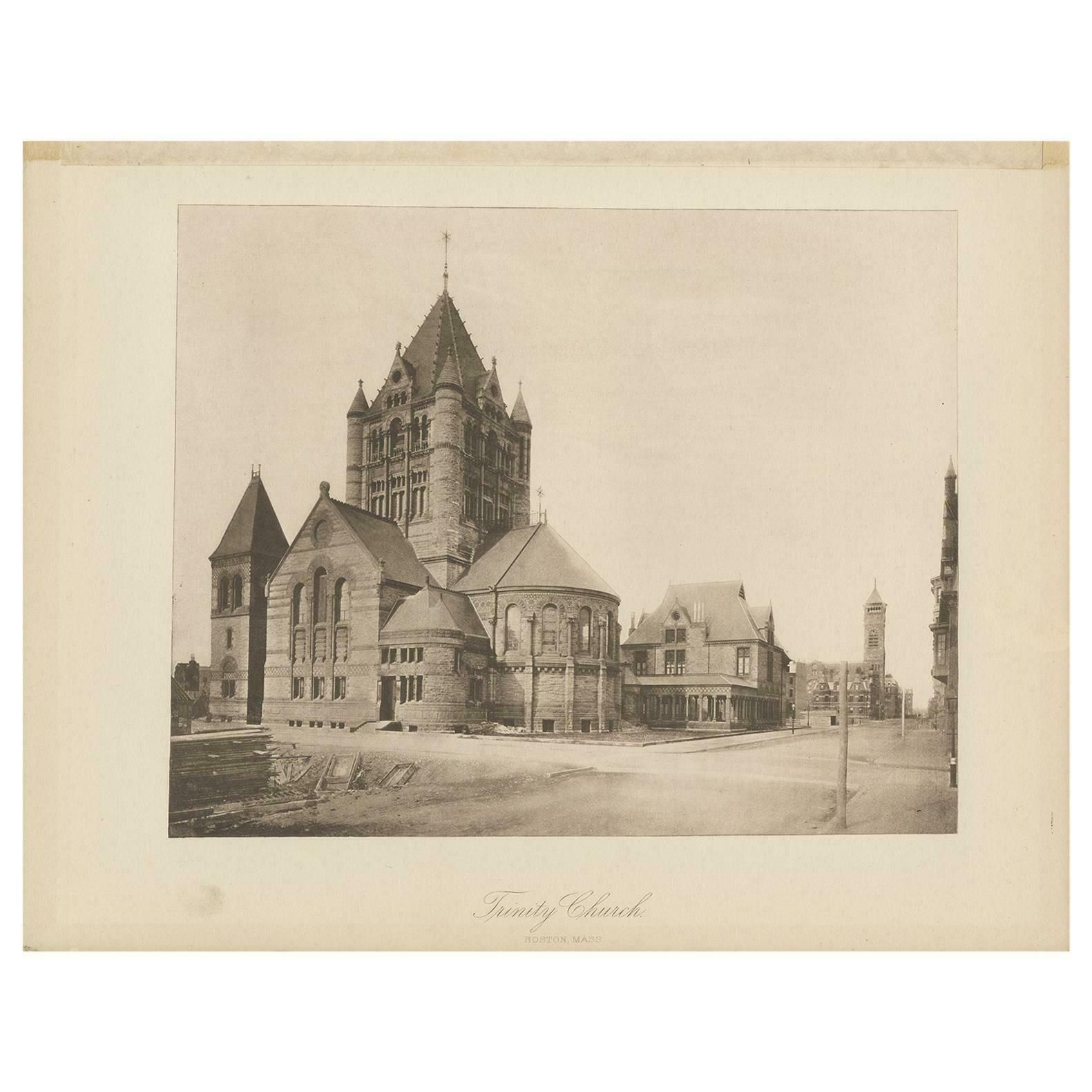 Antique Print Of The Trinity Church In The City Of Boston 1887