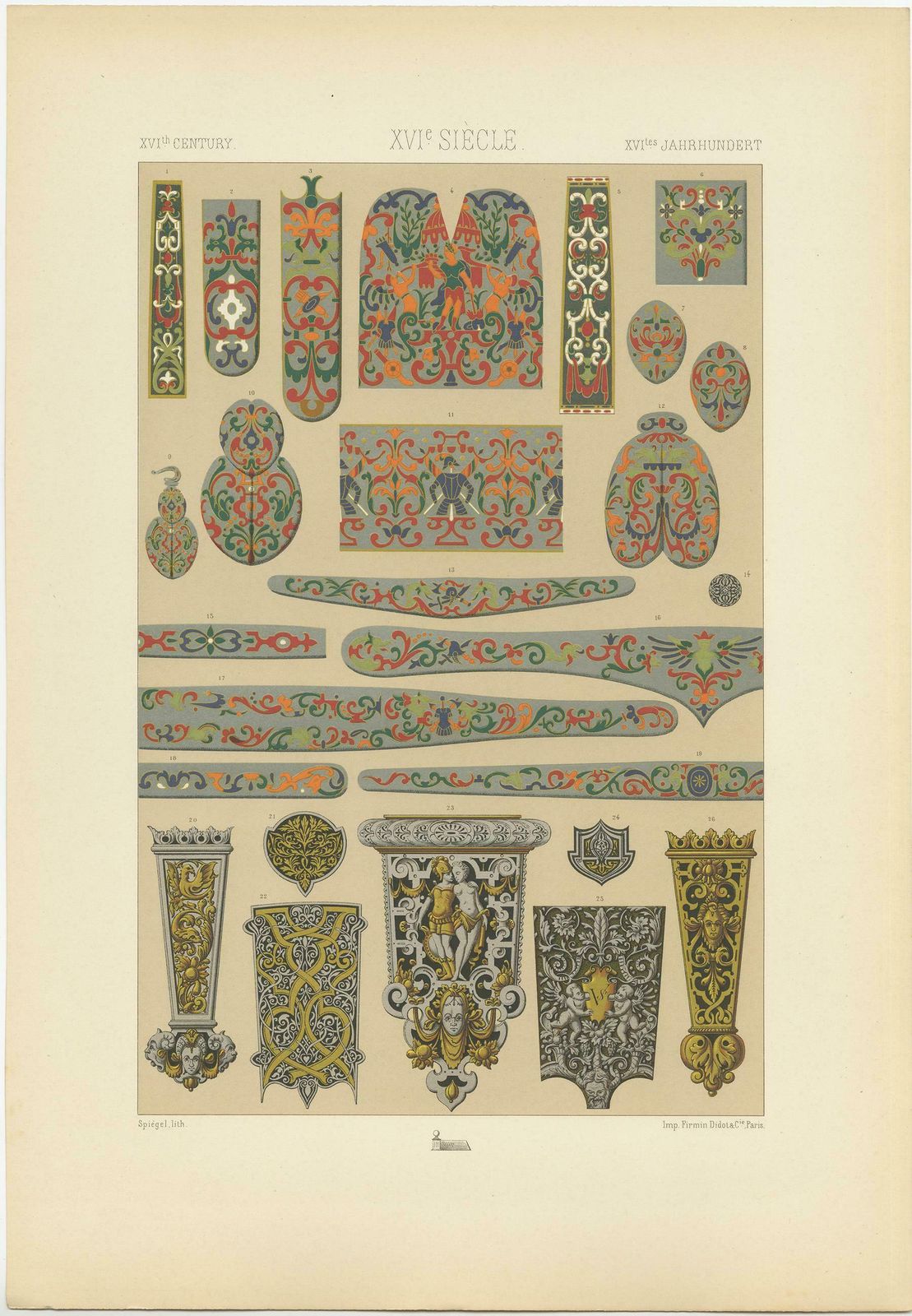 Pl. 96 Antique Print Of 16th Century Metalwork On Swords By Racinet Circa 1890 photo furniture