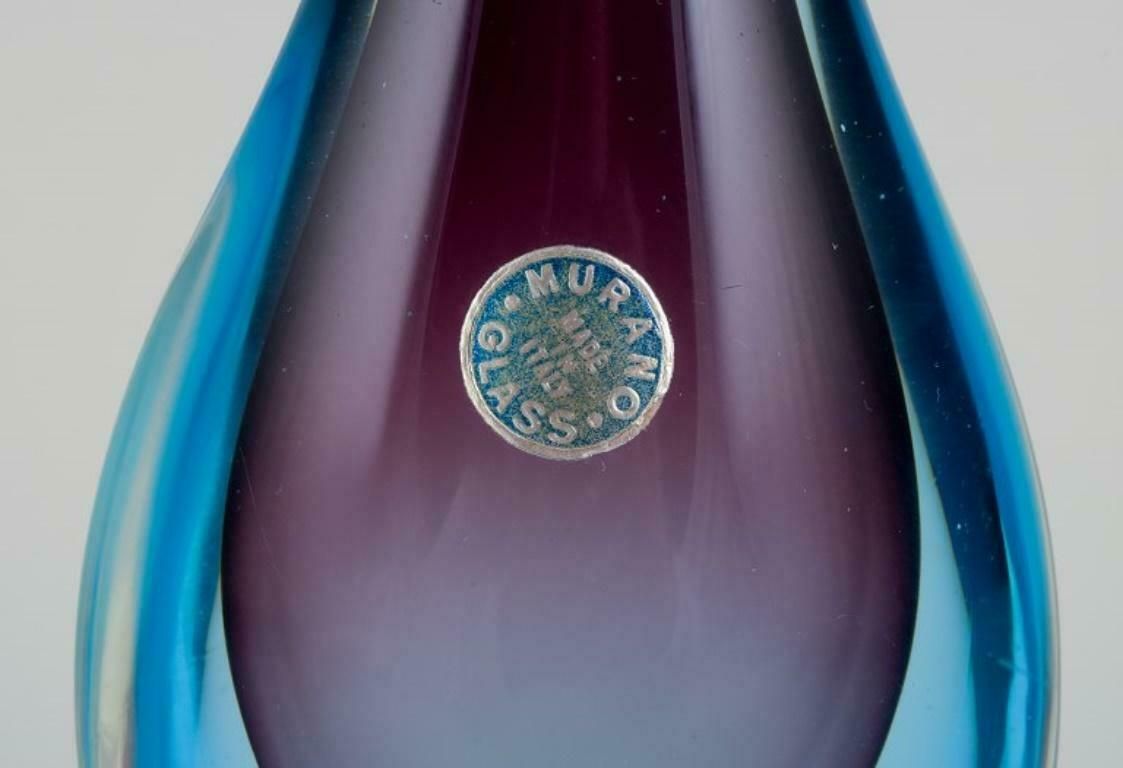 Murano Italy Art Glass Vase With A Slender Neck Blue And Purple Glass photo for sale