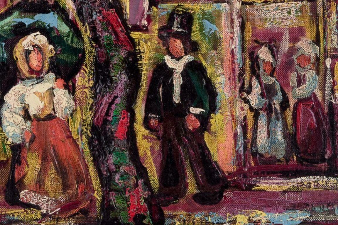 Henry Maurice D'anty. Oil On Canvas. Cityscape With Figures photo Art
