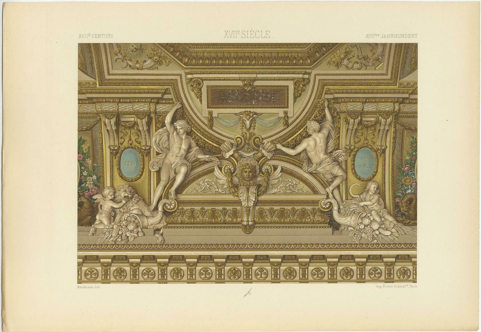 Pl. 106 Antique Print Of 17th Century A Carved Ceiling By Racinet, Circa 1890 photo Art