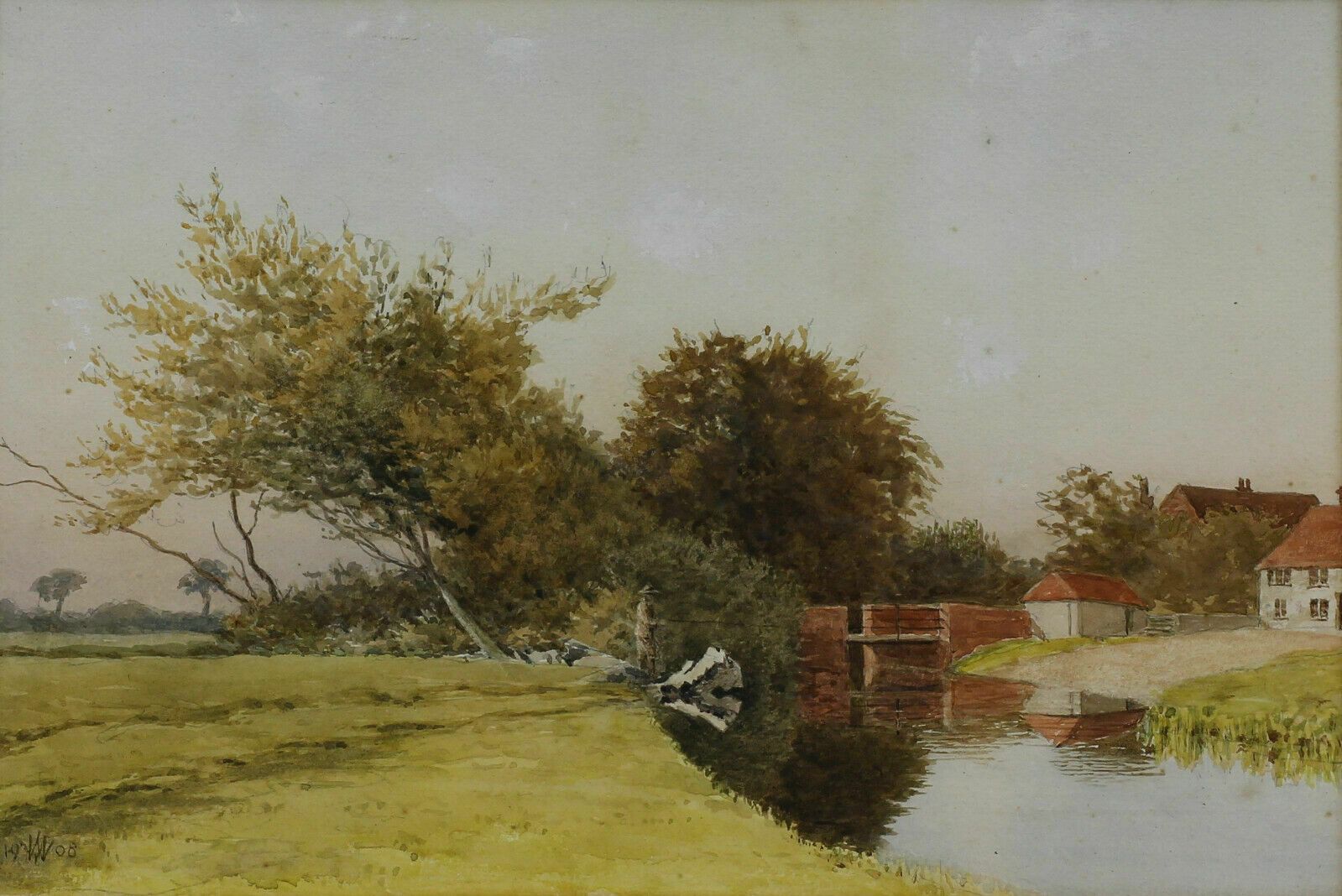 Set Of 2 Watercolours By Vw. Fishing Scenes In Autumn & Summer photo for sale