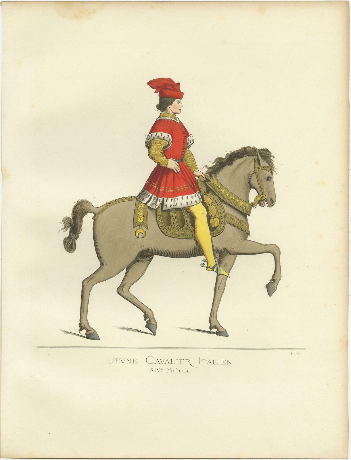 Antique Print Of A Young Cavalryman, Italy, 14th Century, By Bonnard, 1860 photo furniture