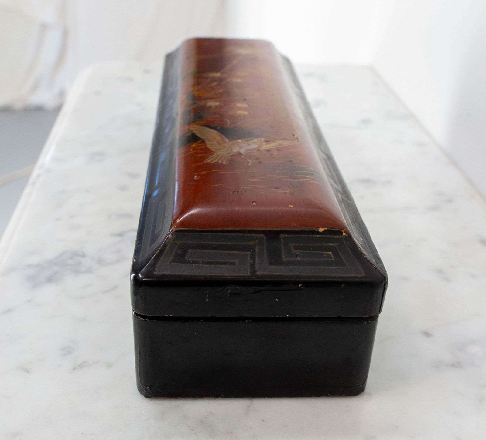 Chinese Lacquered Brush Box With Painted Birds, Late 19th Century photo Home Decor