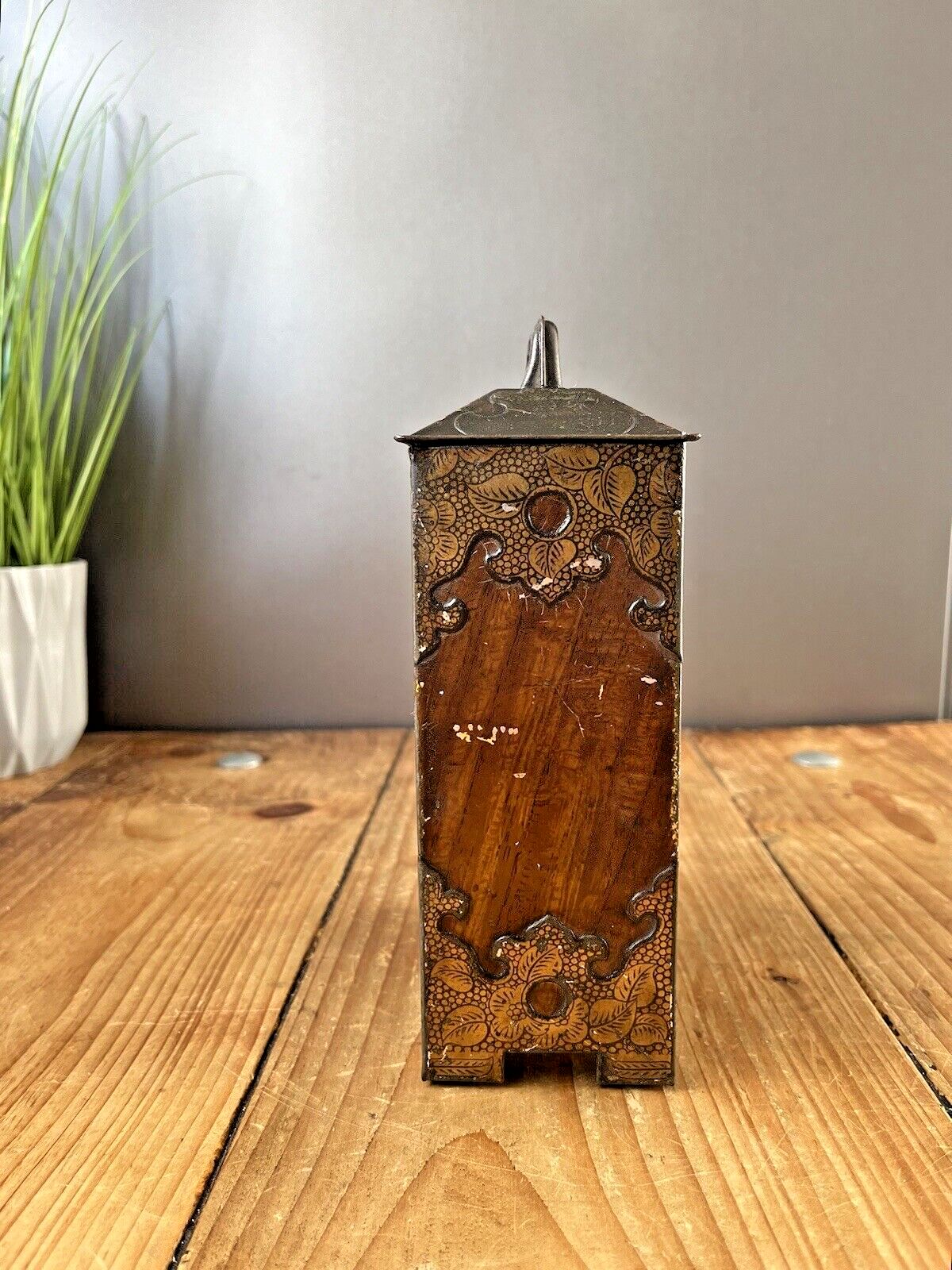 Antique Wood Brass Effect Tin Tea Chest Oriental Chinese Chinoiserie Japonisme photo vinterior