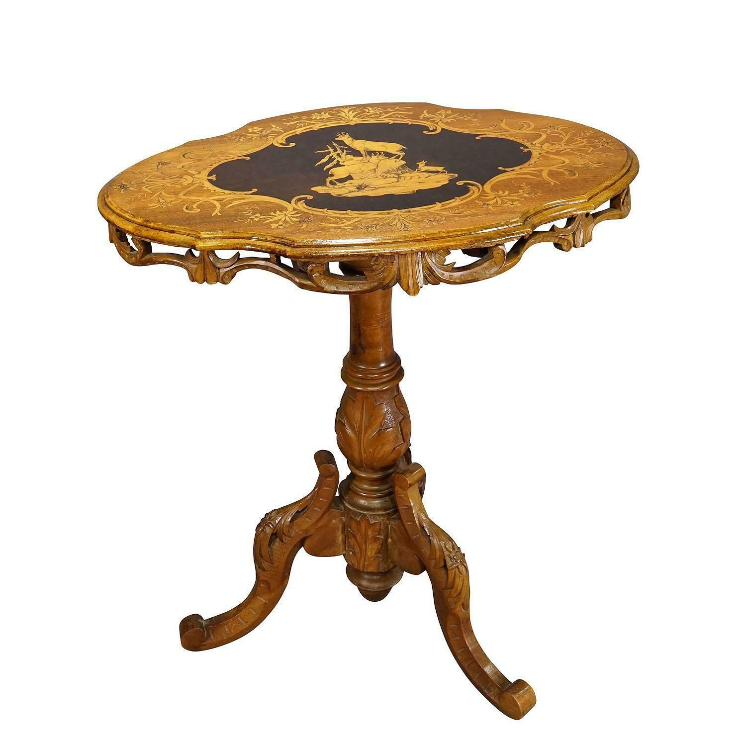 Edelweis Marquetry Side Table Swiss Brienz 1900 photo furniture