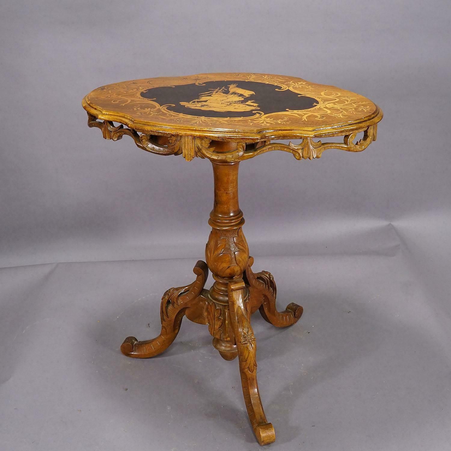 Edelweis Marquetry Side Table Swiss Brienz 1900 photo Furniture