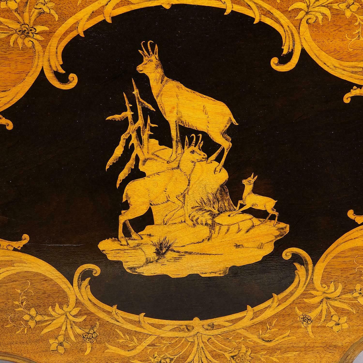 Edelweis Marquetry Side Table Swiss Brienz 1900 photo vinterior