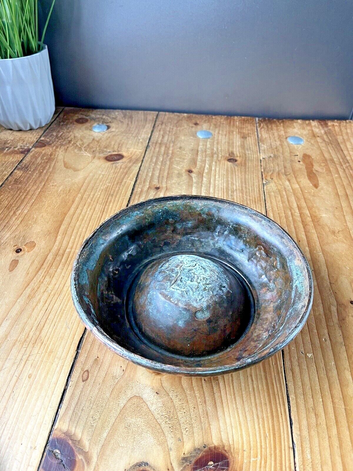 Antique 19th C Arts & Crafts Beaten Copper Dog Bowl Cat Pet Dish Food Water photo buy