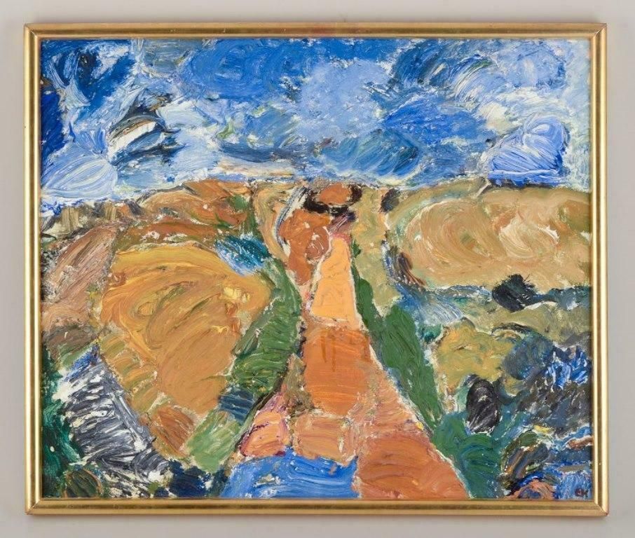 Erik Hallgren, Swedish Artist. Oil On Canvas. Abstract Landscape, 1975 photo furniture