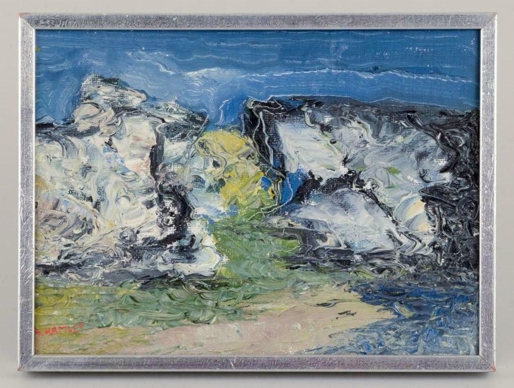 S. Hamlet, Swedish Artist. Oil On Painter's Board. Abstract Composition. photo furniture