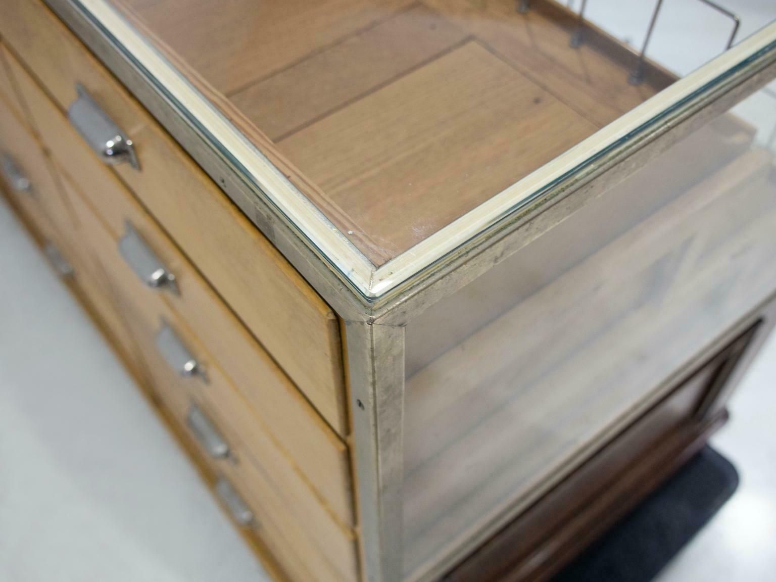 Furniture Shop Counter Of Birch And Oak Wood With Twenty Drawers, 1940's photo