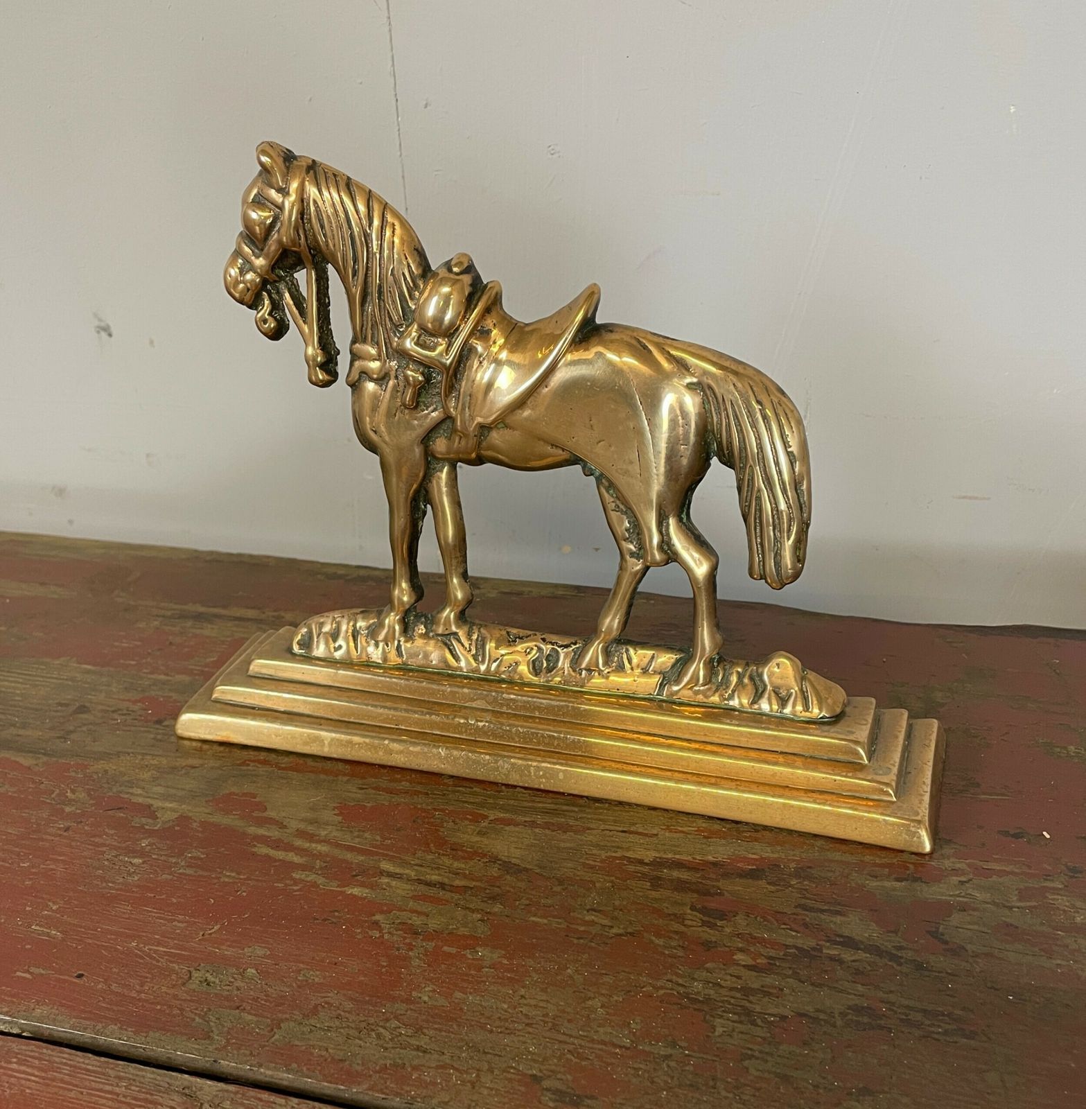 C19th Cast Brass Horse Door Stop