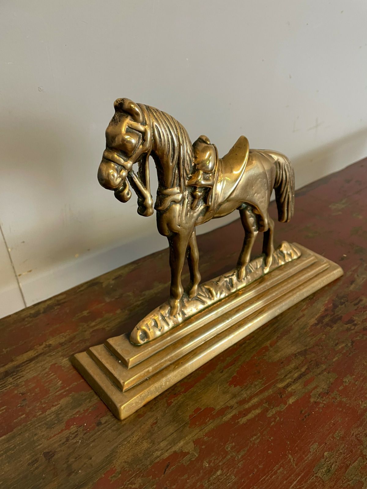 C19th Cast Brass Horse Door Stop photo for sale