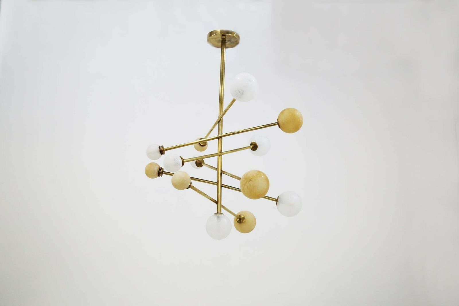 Italian Ceiling Chandelier In Glass And Brass Contemporary photo for sale