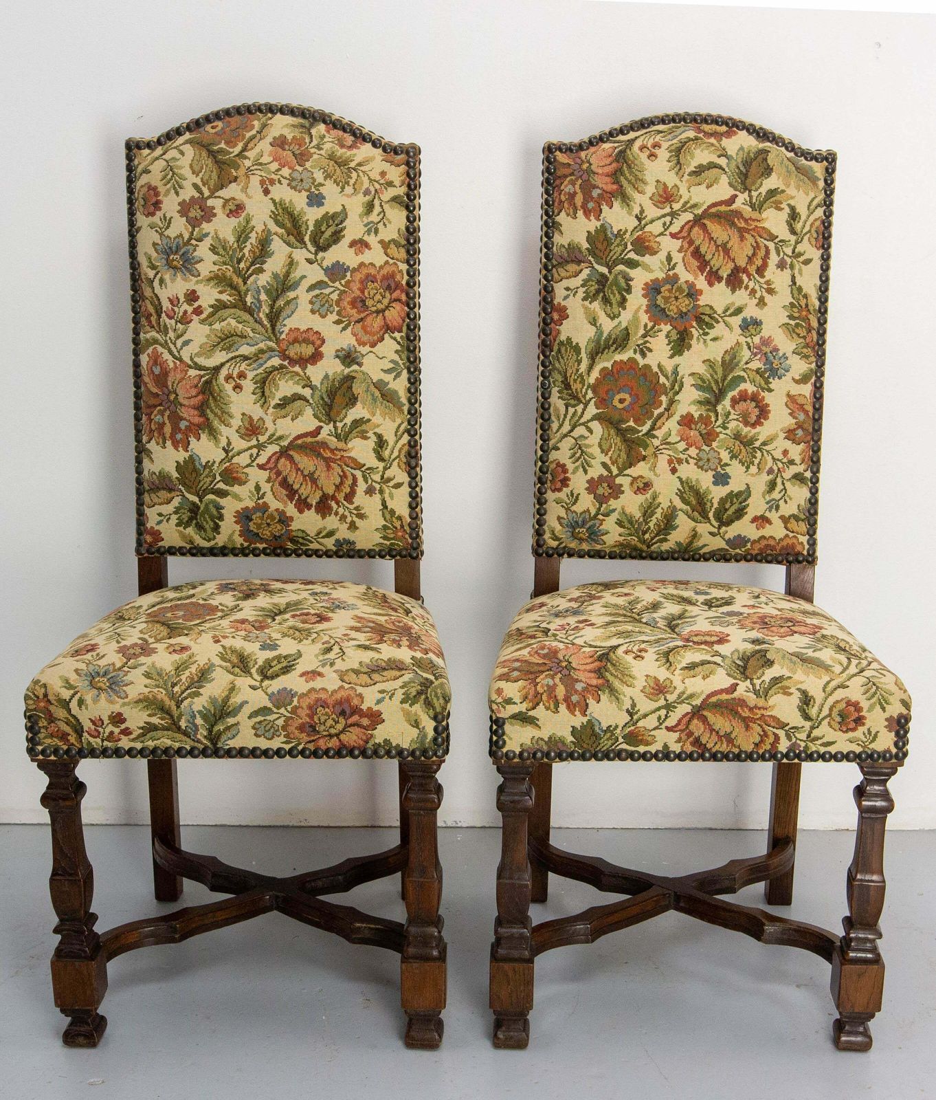 Six Dining Chairs Chestnut And Upholstery, Midcentury French photo Furniture