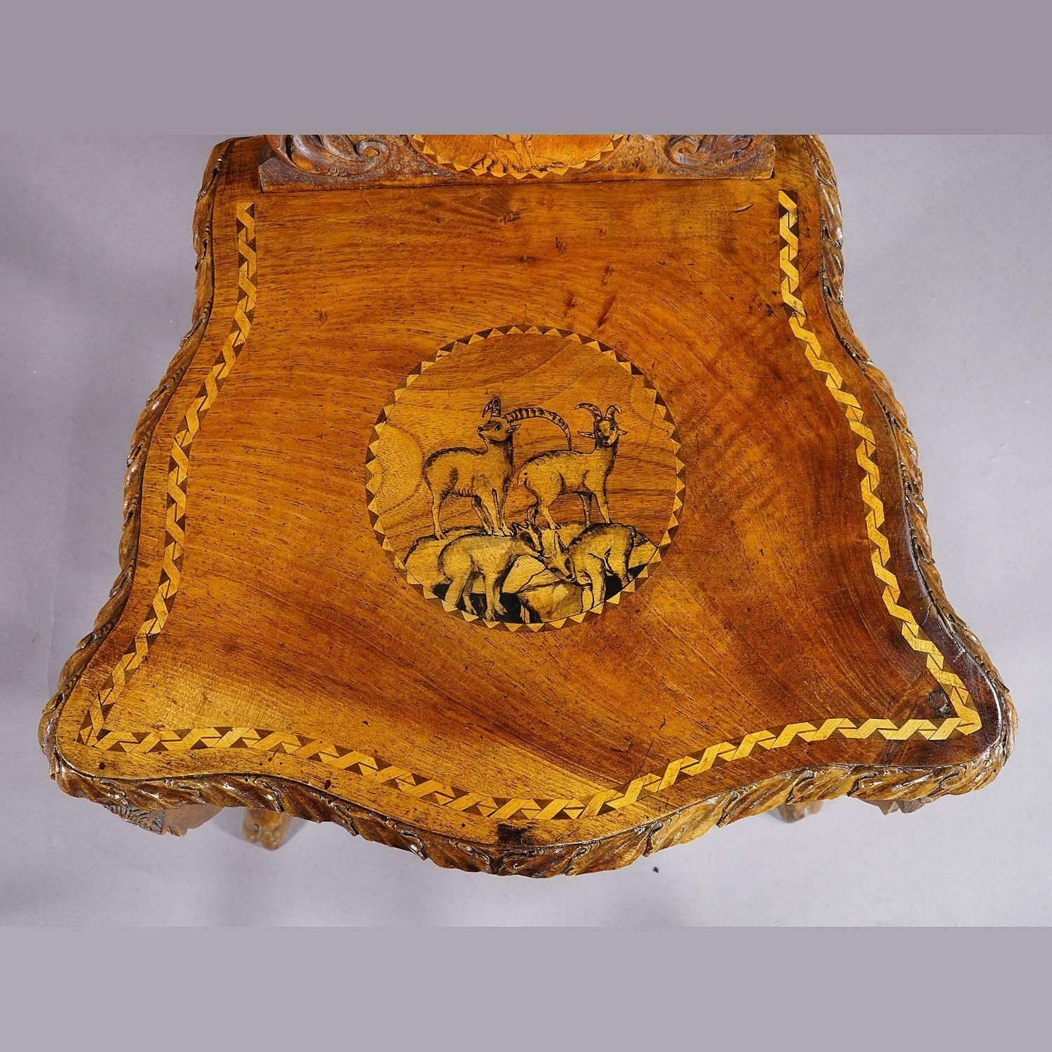 1841.0 Rare Nutwood Edelweis Marquetry Chair Swiss Brienz 1900 photo