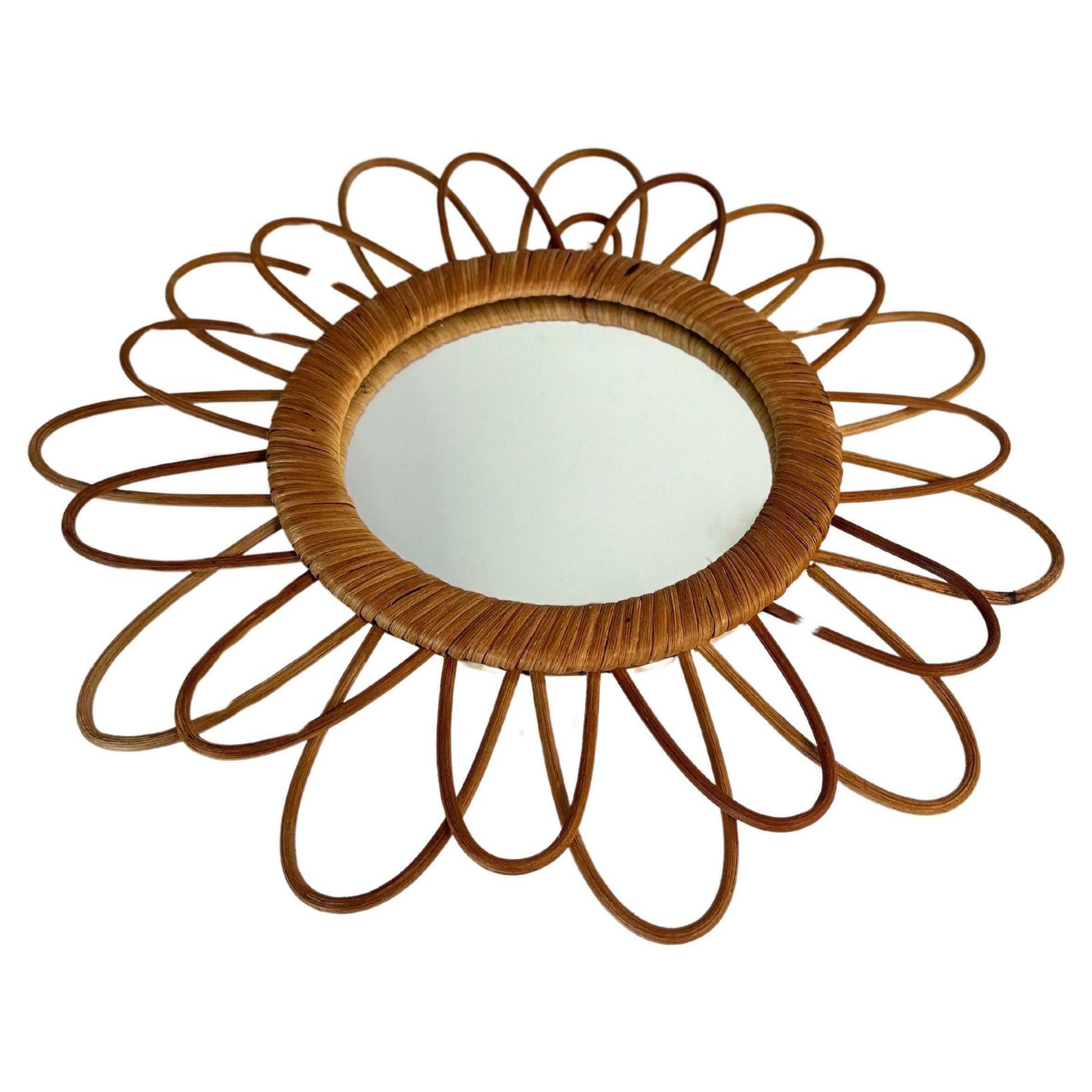 Midcentury French Riviera Rattan And Bamboo Rond Wall Mirror, Italy 1960s photo furniture