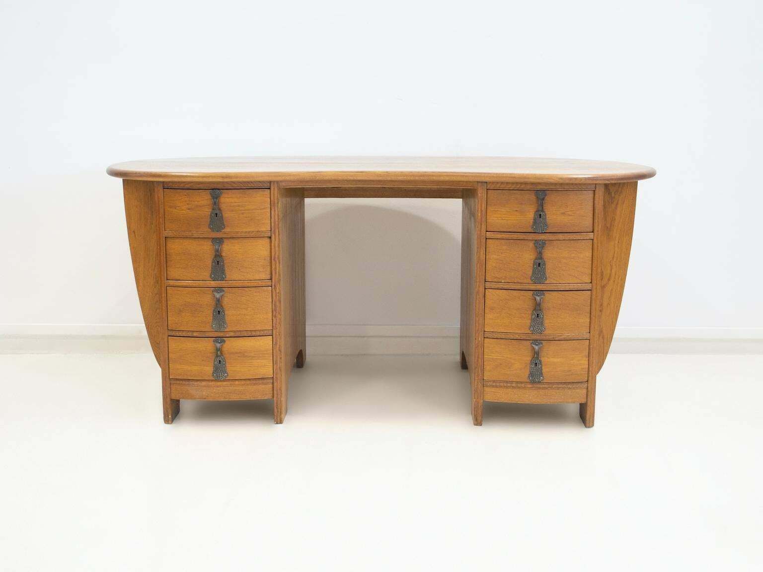 Swedish Art Nouveau Style Oak Writing Desk photo furniture